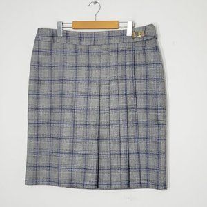 Calvin Klein Gray & Blue Plaid Pleated Front A-Line Knee-Length Skirt Size 16